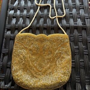 Gold Beaded shoulder Evening Bag
